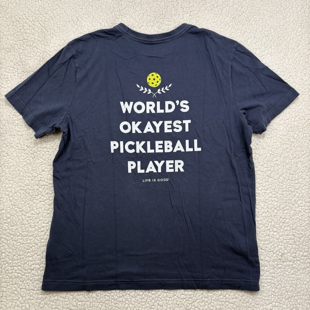 Life is‎ Good Crusher Tee T-Shirt Pickleball Player Navy Short Sleeve Mens L